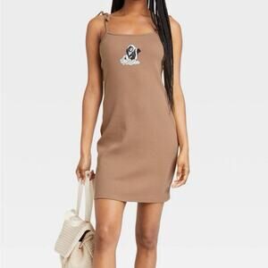 Disney Juniors Size L Tan Bambi Bluebell Skunk Flower Mini Dress Knit Bodycon